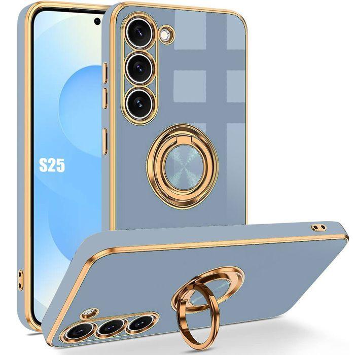 Case for Samsung Galaxy S25 - Shockproof Silicone Protection with Rotating Ring - Blue