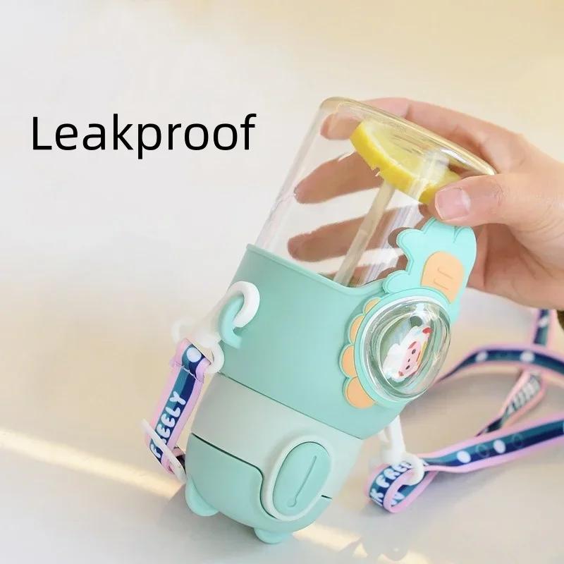 Бутылки для воды для детей объемом 600 мл с трубочкой, портативная большая емкость, мультяшная чашка для воды, для школьников, путешествий, герметичные бутылки для воды