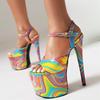 Сексуальные леопардовые сандалии Женская летняя обувь 2025 Роскошные платформы Высокие каблуки Модные красные разноцветные Туфли для вечеринок танцев стриптиза Леди