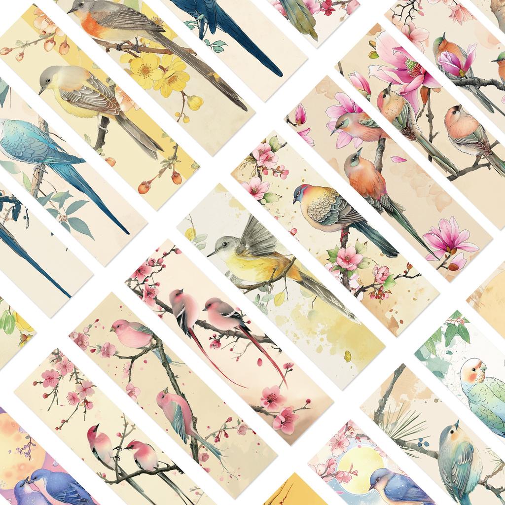 30 Cartoon Retro Bird Series Simple Hand Account Literary and Creative Materials Ins Reading Paper Bookmark DIY Decoration