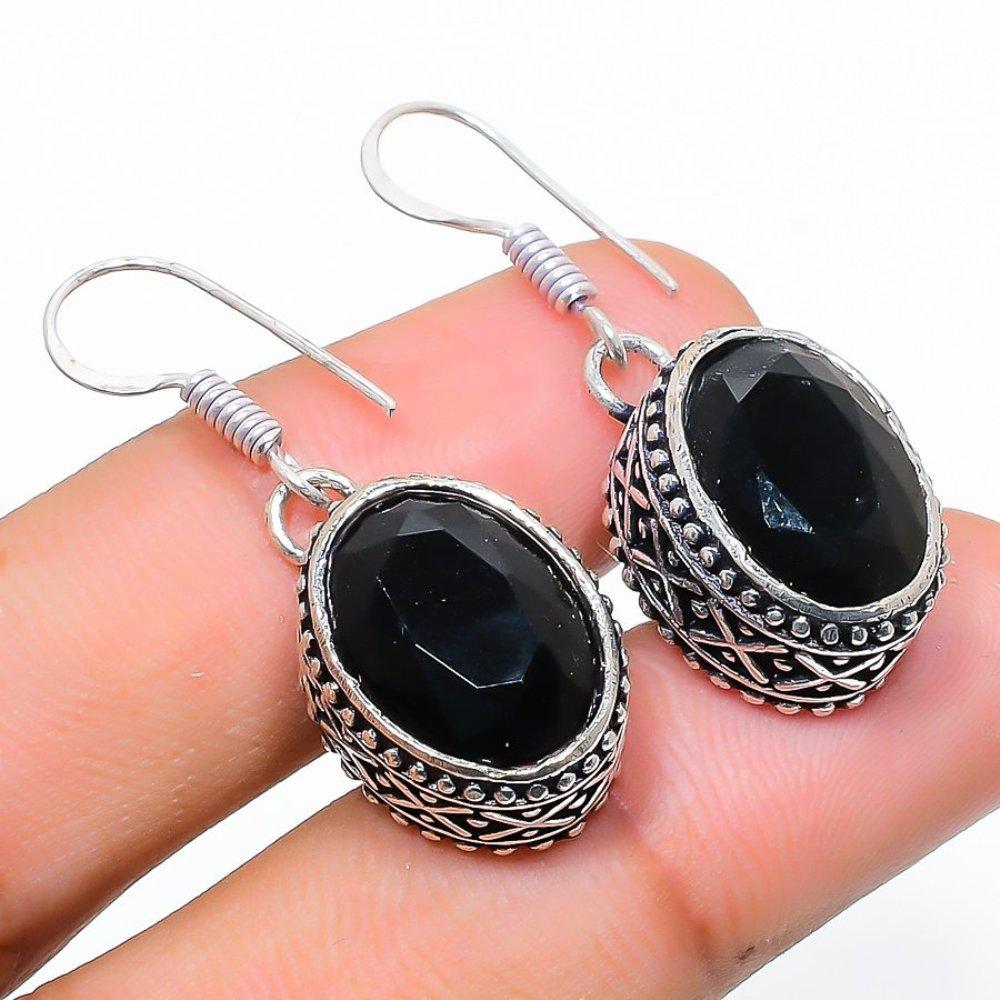 Драгоценный камень Черная шпинель Серебро 925 пробы Подарочное ювелирное изделие Серьга 1,42"