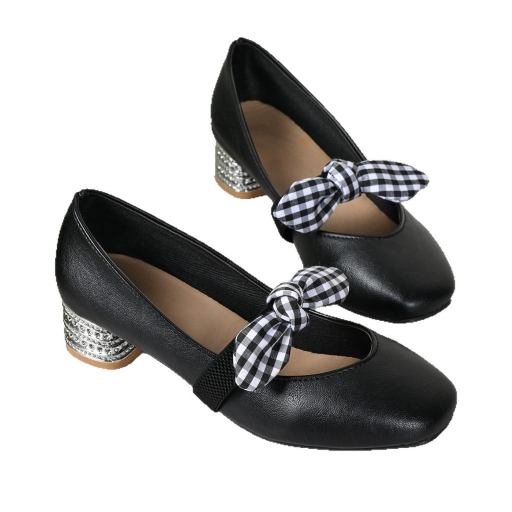 Ретро туфли Мэри Джейн большого размера на одной педали женская обувь 2025 весна и осень для работы туфли бабушки толстый каблук одинарные туфли