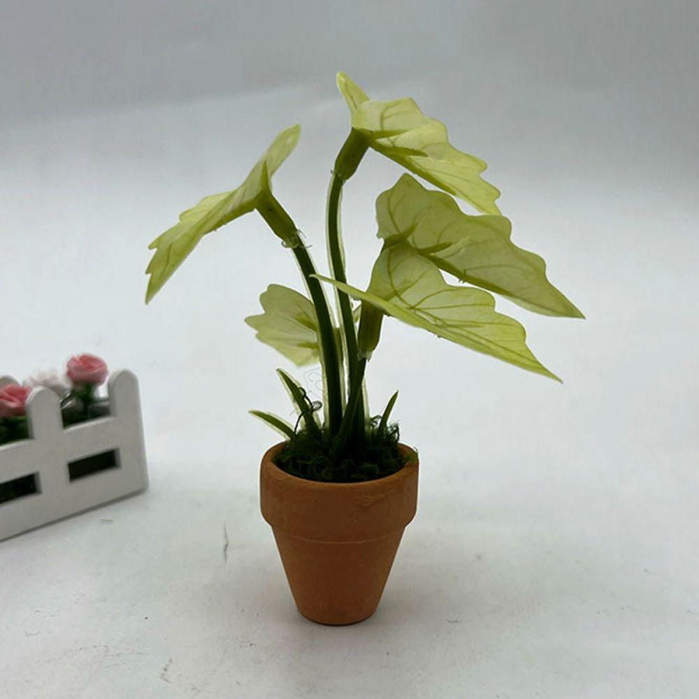 Mini Simulation Green Plants Plastic Colorful Taro Green Plant Miniature Dollhouse Decorations