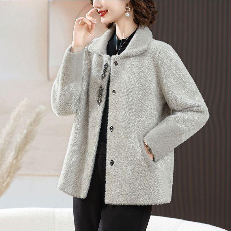 Осенний женский кардиган Простой вязаный свитер Пальто Мода для мамы среднего возраста Верхняя одежда