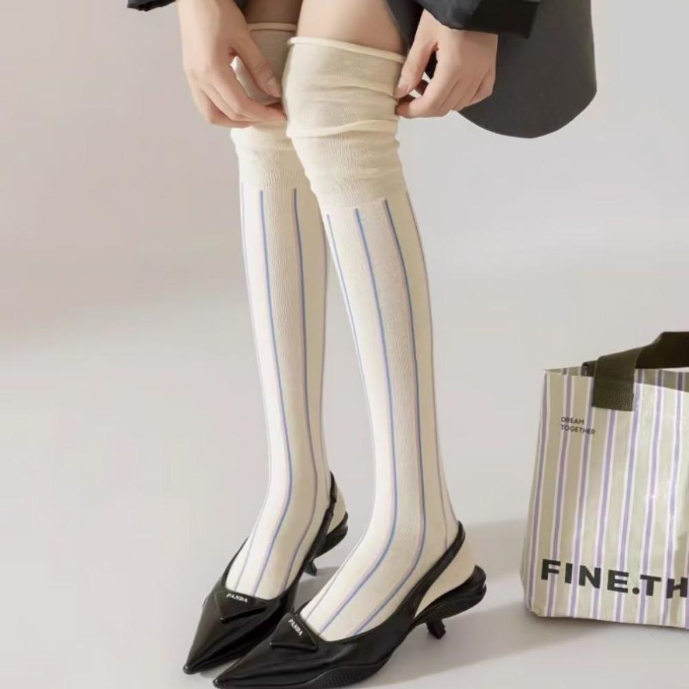 Vertical Stripes Over Knee Stockings Tall High Socks Knee Length Stockings Autumn/Winter