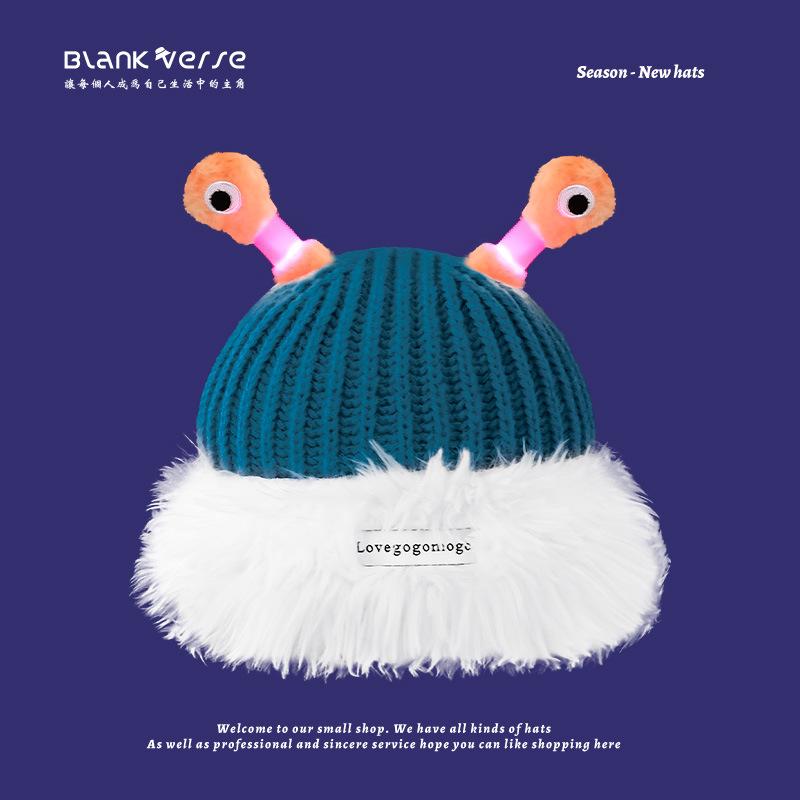 Шапка, женская модная осенне-зимняя забавная светящаяся шапка из шерсти с изображением маленького монстра, теплая вязаная шапка с большим репейником