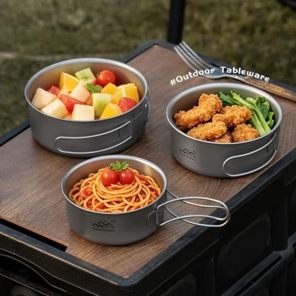 Titanium Camping Pot Foldable Handle Cooking Bowl Instant Noodle Bowl For Hiking Picnic Camping