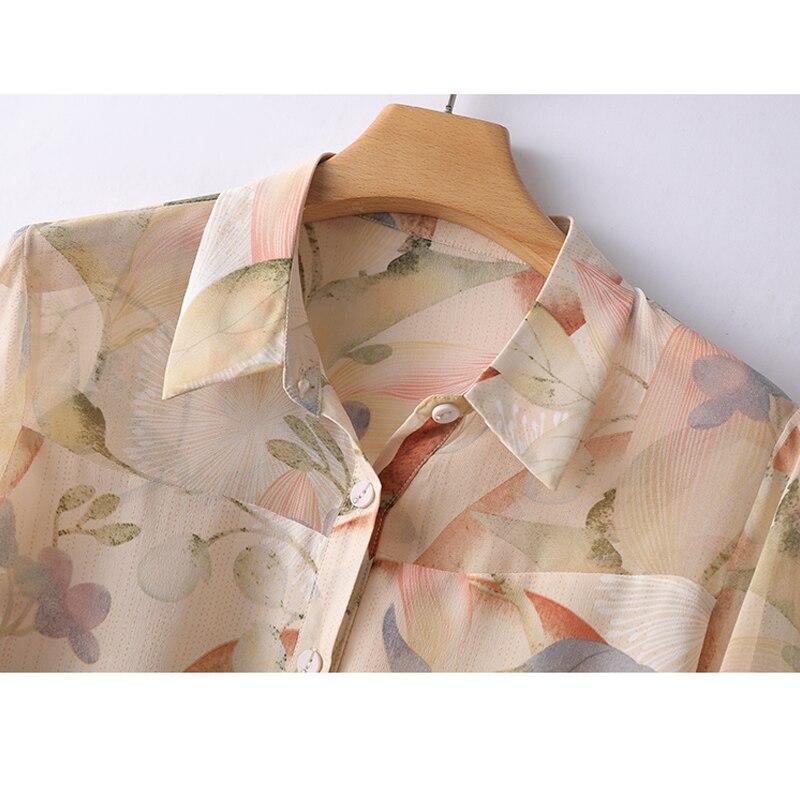 Лето 2023, рубашка с принтом, повседневная шелковая блузка, женская тонкая рубашка, винтажная свободная одежда с отложным воротником, топы Blusa Mujer 27261