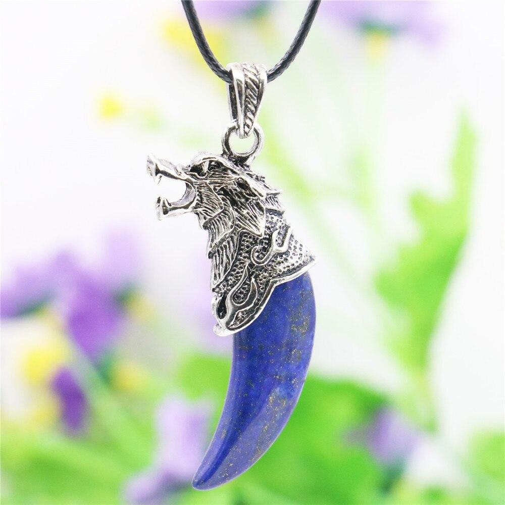 Лев в реве Полумесяц Зеленый авантюрин Синий лазурит Белый лунный камень Ожерелье с подвеской Черная веревочная цепочка Ювелирные изделия для девочек