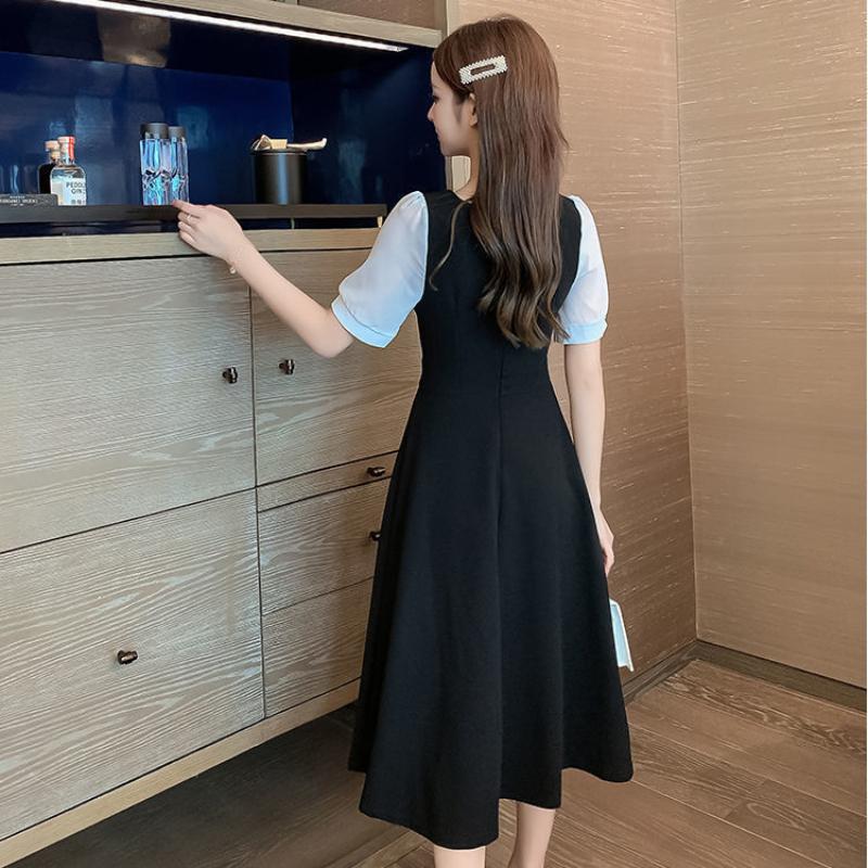 Черное платье в корейском стиле, женские винтажные платья миди с квадратным воротником и длинными рукавами Kpop, модные осенние халаты женские