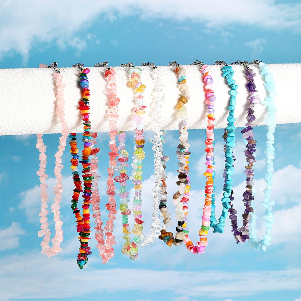 Богемное разноцветное ожерелье из гальки для женщин, INS, дизайн с натуральными камнями, летняя нишевая мода, красивое, элегантное, повседневное шейное украшение для нее