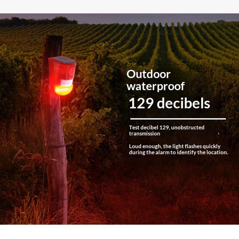 Wireless Solar Motion Alarm Light 120dB Siren IP65 Waterproof for Outdoor Patio Vegetable Garden Animal Repellent