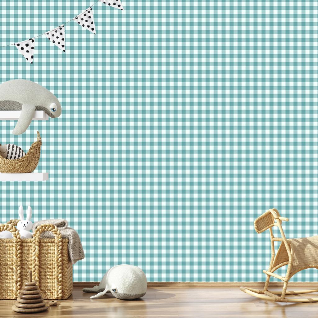 Wallpaper Fabric Pattern Turquoise, Celadon, White and Mint 50x1000