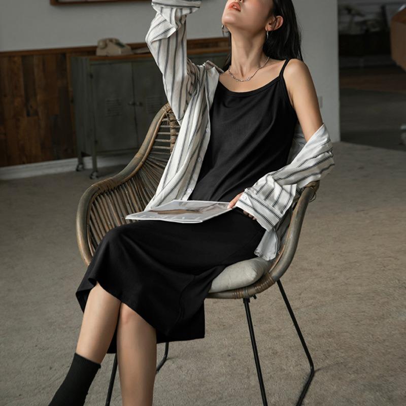 Платье-халтер женское летнее со свободным прямым жилетом длинное платье выше колена