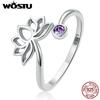 Регулируемые кольца из стерлингового серебра 925 пробы с цветком лотоса, полое открытое кольцо на палец с фиолетовым цирконом для женщин, оригинальные ювелирные изделия
