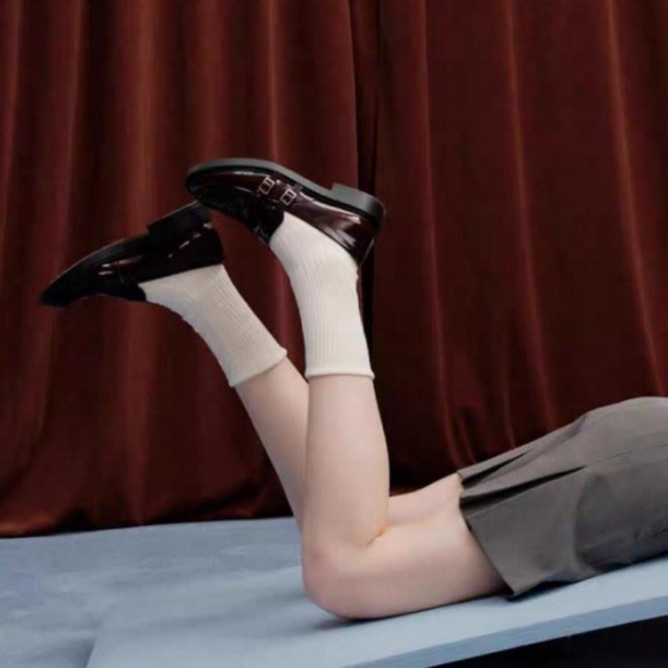 Женские кожаные туфли в британском стиле Весна Осень Новые Толстая подошва Увеличение роста Черные Натуральная кожа Плоский каблук Мэри Джейн