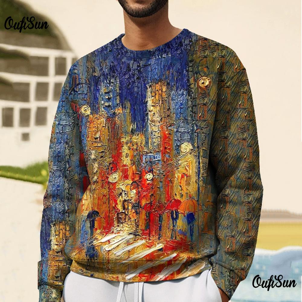 Винтажная мужская футболка Ретро-толстовки Большие футболки с длинным рукавом Пуловеры с круглым вырезом Зимняя одежда Уличные мужские толстовки