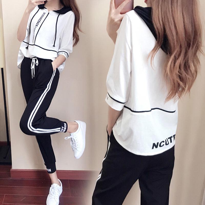 2шт спортивный костюм с длинным рукавом повседневный свободный пуловер полосатые брюки набор спортивной одежды