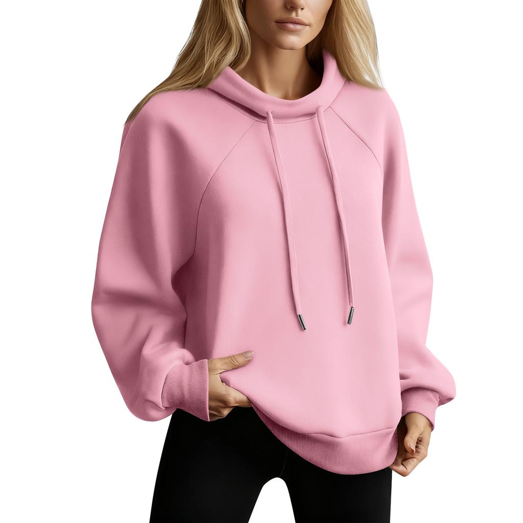 Women's Stand Collar Sweatshirt Oversized Turtleneck Drawstring Pullover Long Sleeve Top
