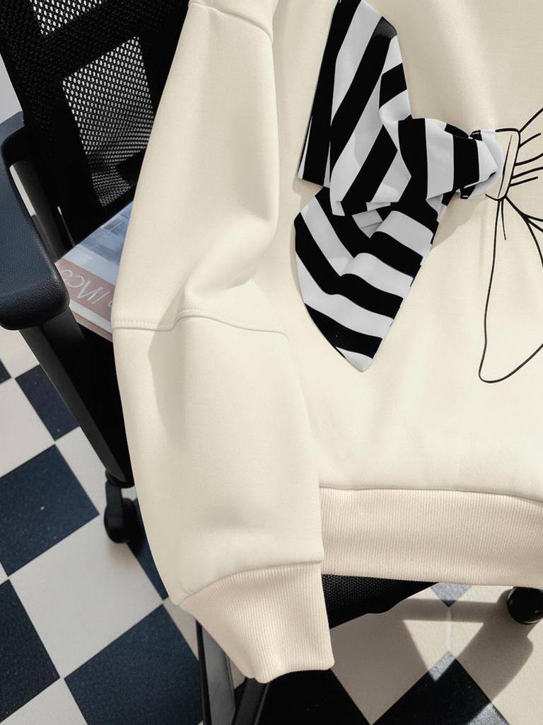 Autumn 2025 Sweet Striped Bow Sweatshirt for Women