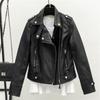 Female Single Button Short Jacket Motorcycle Jacket Outwear Plus Size Women Cropped Trench Lapel Collar PU Leather Jackets Coat