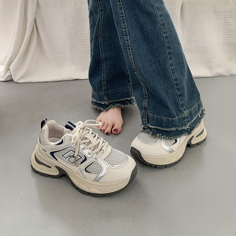Breathable sports shoes women's spring and autumn platform European popular dad shoes 2025 new versatile student running white shoes
