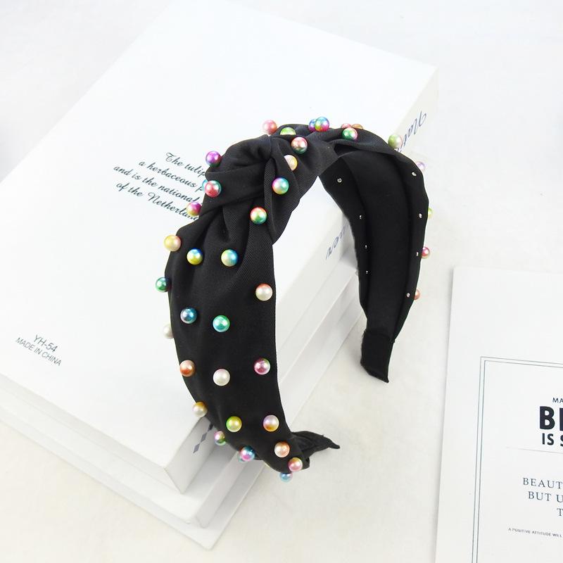 Весна и лето цветной жемчужный узел давление повязка на голову мода уличный снимок широкий край девушка тренд повязка на голову