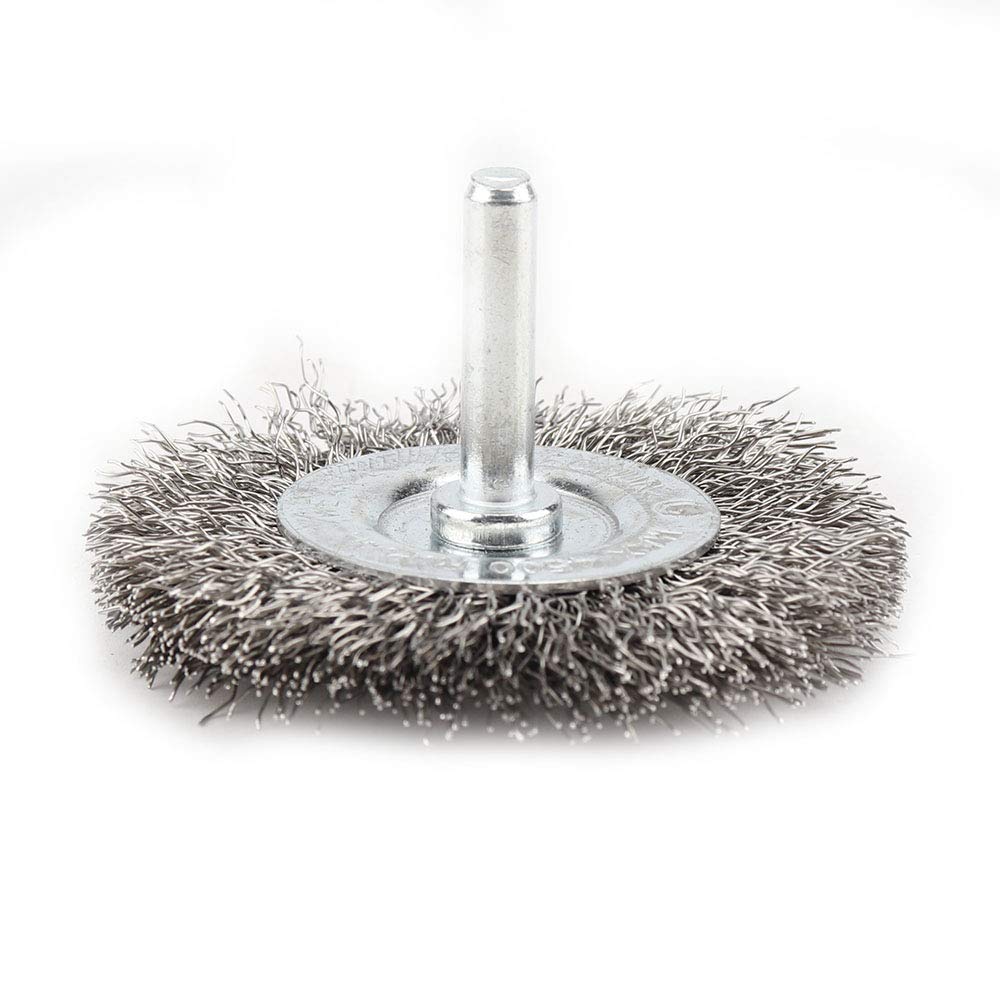 9Pcs Stainless Steel Wire Wheel & Cup Brush Set with 1/4'' Round Shank 0.0118In Coarse Crimped Carbon Steel Drill Brush for Drill Removal of