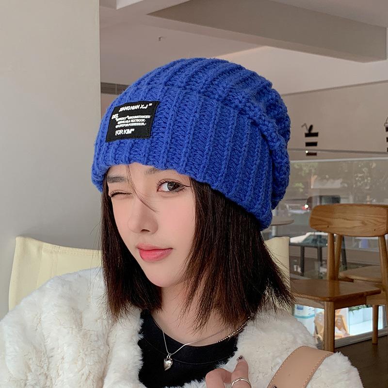 Женские шапки и кепки Осень-зима Большая вязаная шерстяная шапка-повязка Повседневная универсальная холодная теплая защита ушей Сложенная кепка