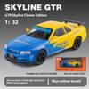 1/32 Scale Nissan GTR Skyline Alloy Car Model Wtih LED Lights and Sound Effects, Perfect Toy for Kids, Collectible Racing Car Display