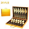 24pcs Elegant Stainless Steel Black Flatware Set, Classic Knife, Fork Spoon Gift Set Mirror Polish Gold Cutlery Dishwasher Saf