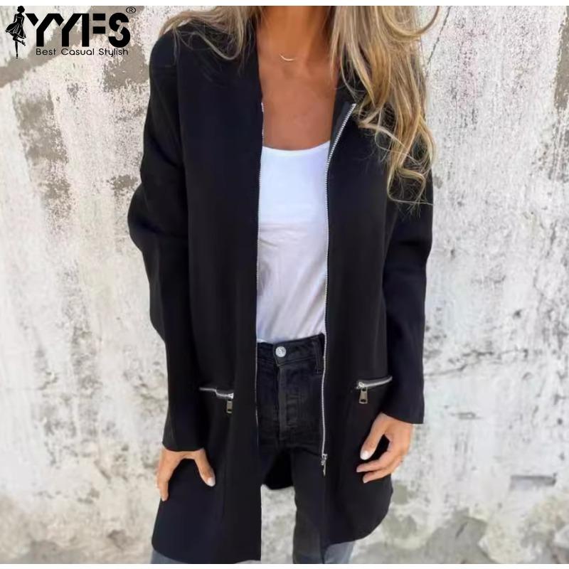 YYFS Women's Fashion Casual Solid Color Print Autumn Winter Long Sleeve Hooded Jackets & Coats