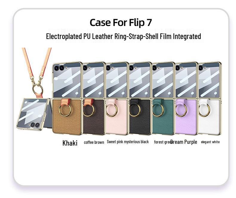 Чехол из ПУ-кожи для Galaxy Z Flip7 с гальванизированным кольцом и ремешком - Защитный чехол в стиле «Аромат»