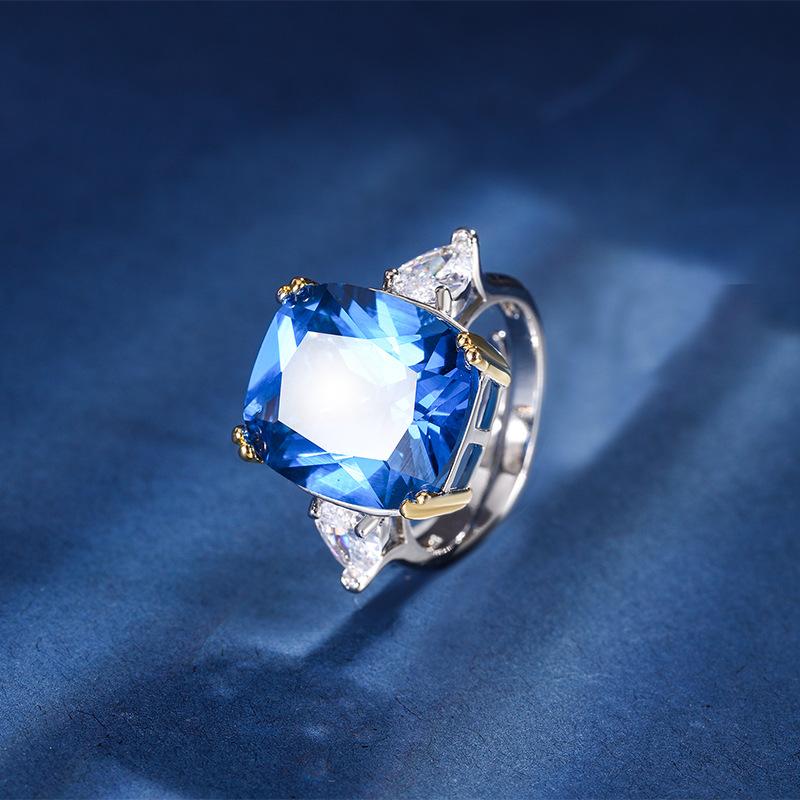 Ювелирные изделия Медное основание Позолоченное Имитация цвета Драгоценный корунд Толстое Прямоугольное Простое кольцо Женское 14 * 16