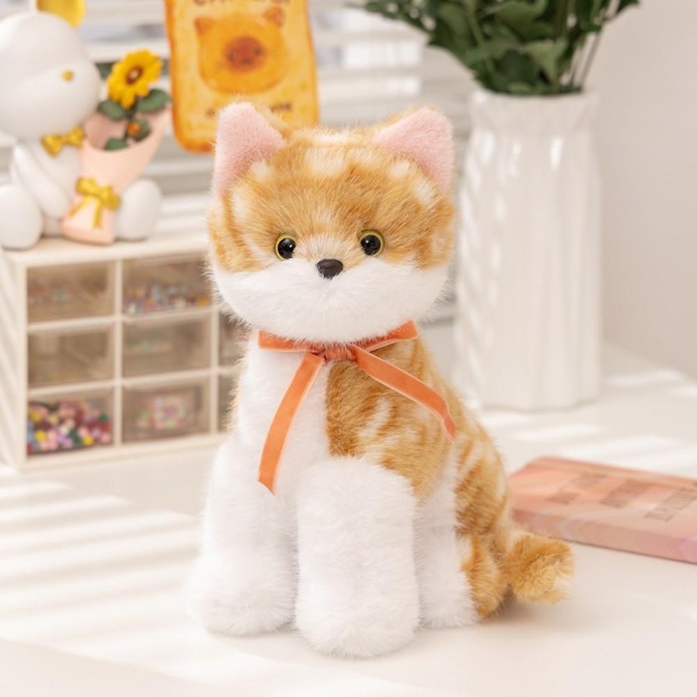 Fluffy Simulated Cat Plush Toys Sitting Pose Cat Doll Delicate Lifelike Kitten