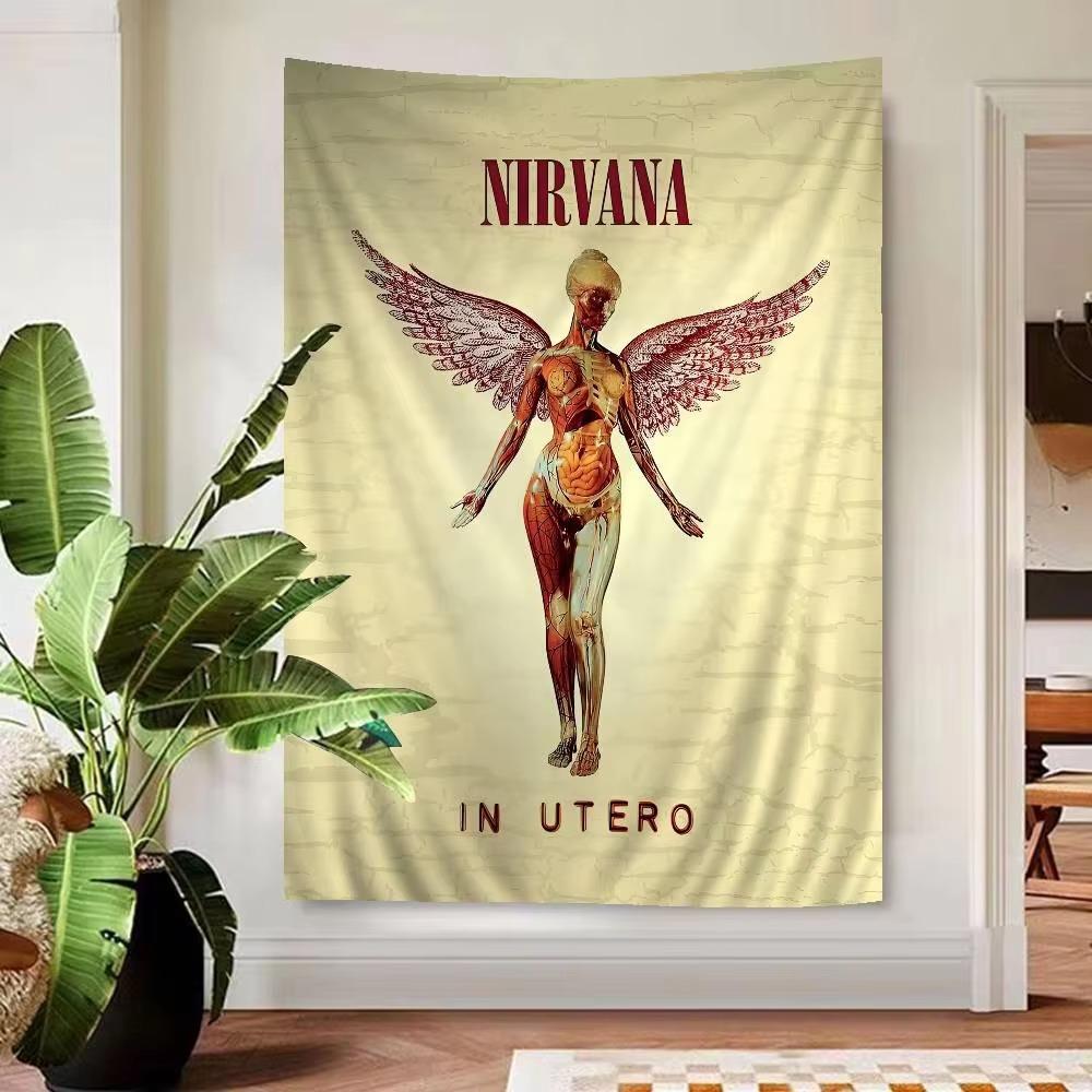 Гобелен Nirvana In Utero, Устойчивый к выцветанию Полиэстеровый Баннер для Гостиной, Музыкальной Комнаты, Комнаты в Общежитии, Для Использования В Помещении и На Улице