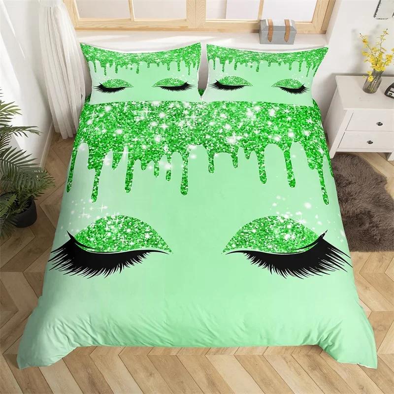 Eyelash Duvet Cover Set Eyes Pattern Design Comforter Cover Microfiber Girly Priness Style Glitter Twin King Queen Bedding Set