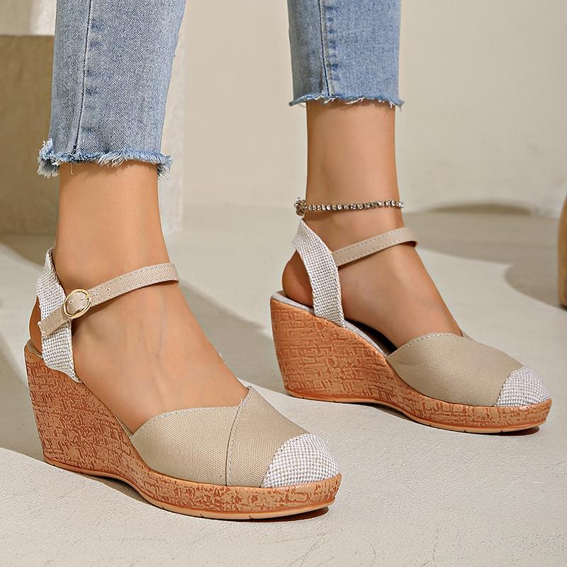 Сандалии Lucyever с закрытым носком на танкетке, женские летние гладиаторские туфли с пряжкой на щиколотке, женские босоножки на платформе больших размеров, женские 43