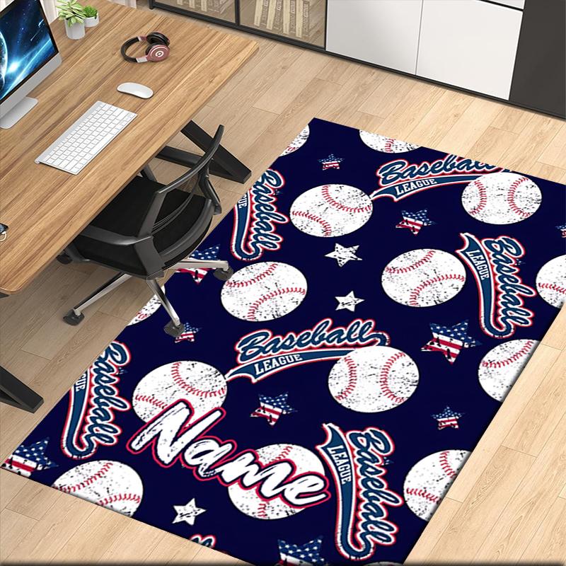 Custom Name Baseball Printed Carpet, for Office Chair Living Room Bedroom Kitchen Room Decor Gifts.