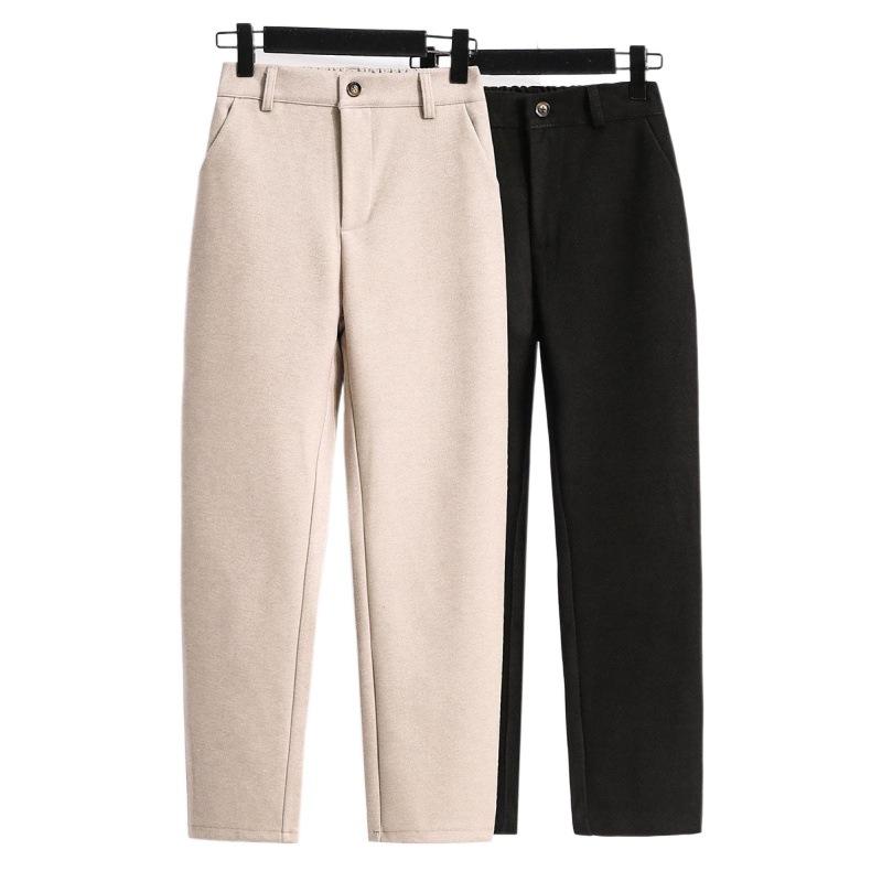 Утолщенные твидовые брюки для женщин, осенне-зимние прямые брюки больших размеров, повседневные брюки