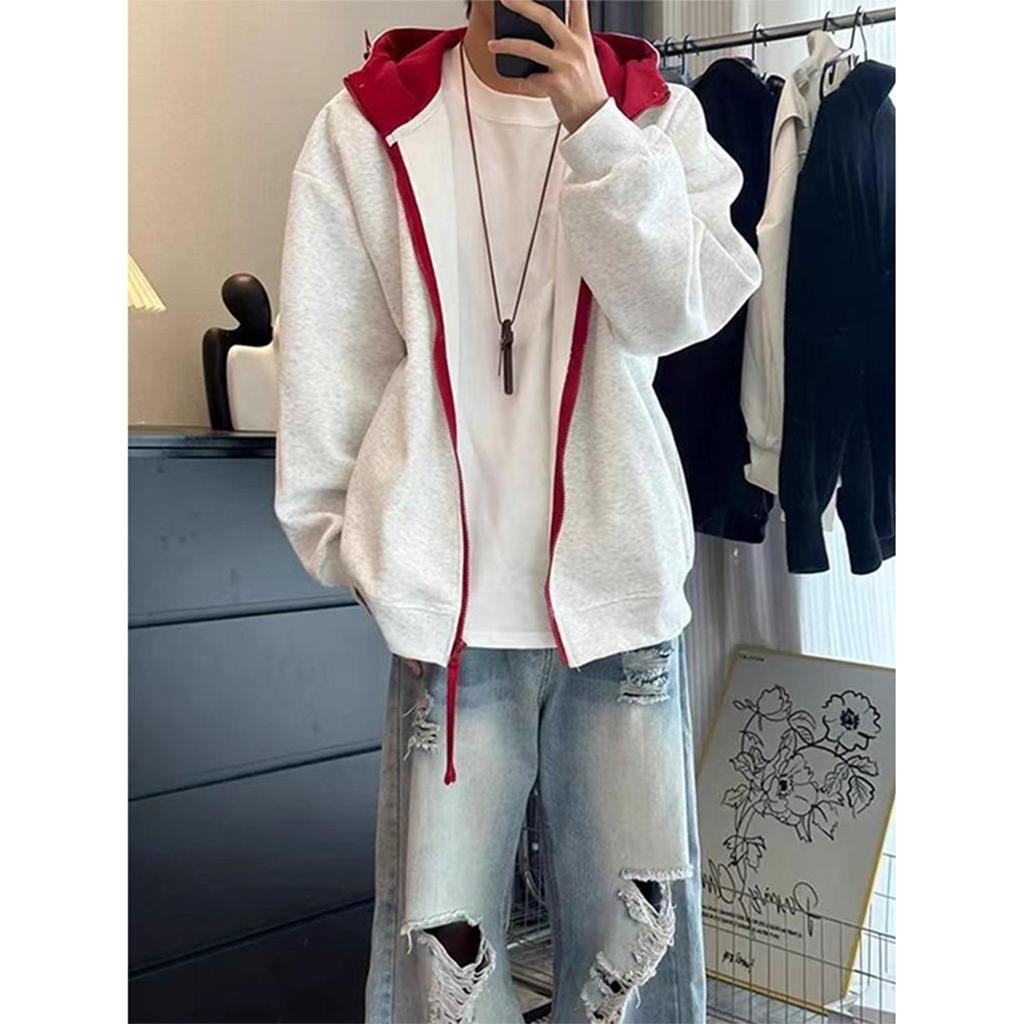 Men's Autumn Winter Color Block Zipper Hoodie - Trendy and Casual Hooded Sweatshirt