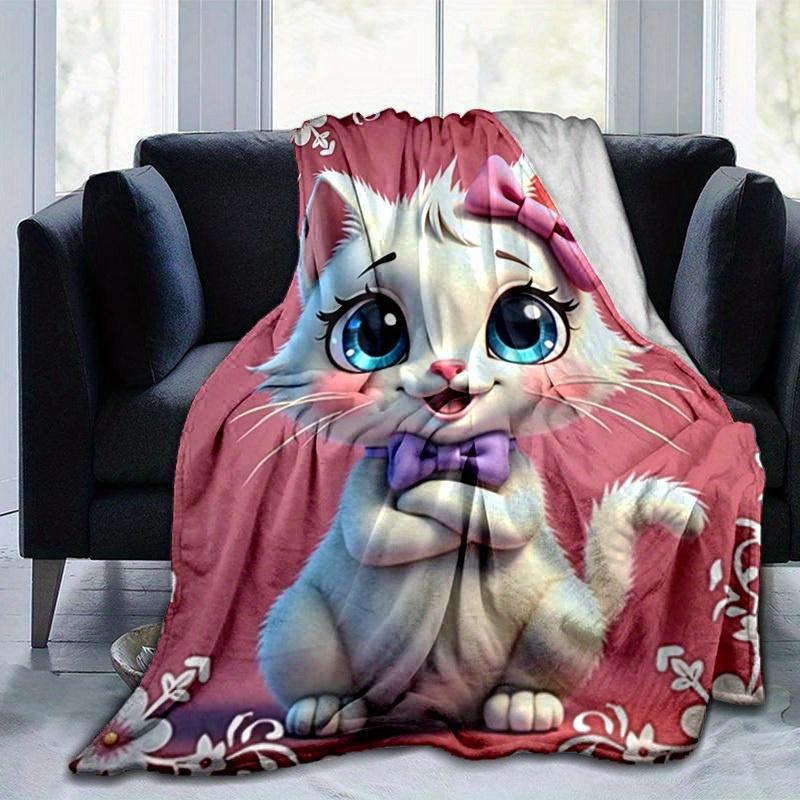 1PC Cute Cartoon Cat Throw Blanket - Seasonal Home Decor, Cartoon Blanket, for Decorating Your Own Sofa and Living Room, Super Soft Flannel,