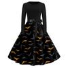 Women's Fashion Round Neck Casual Slim Fit Halloween Printed Long Sleeve Dress
