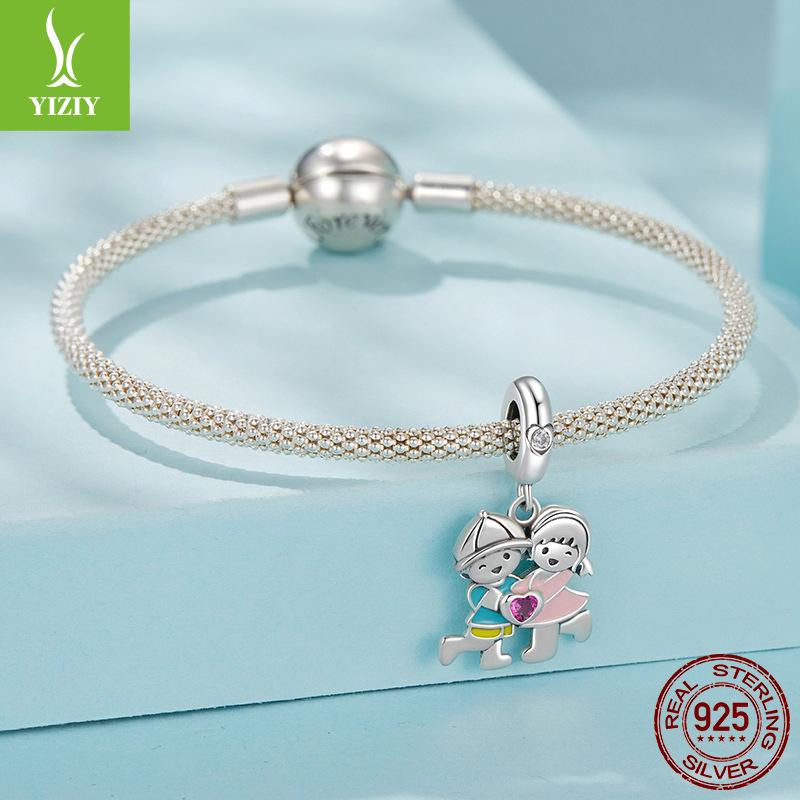 S925 Sterling Silver Boys And Girls Pendant Accessories, Romantic Love Diy Beaded Bracelet Accessories