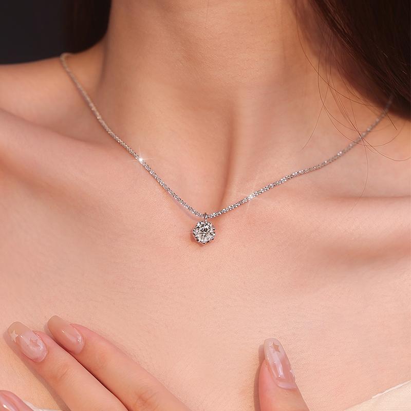 Real Moissanite Diamond 6 Prong Pendant Necklace 925 Silver Sparkling Cauliflower Chain for Women Wedding Fine Jewelry