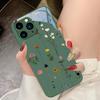 Зеленый чехол из закаленного стекла для телефона для iPhone 15 Pro 14 13 12 Mini 11 XS Max XR 7 8 Plu SE 2020 2022 Весенняя легкая лоза мелкий цветок