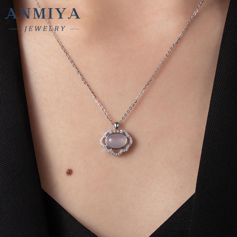 Hot Selling White Chalcedony Pendant 925 Silver Zircon Fashion Necklace for Women Gift