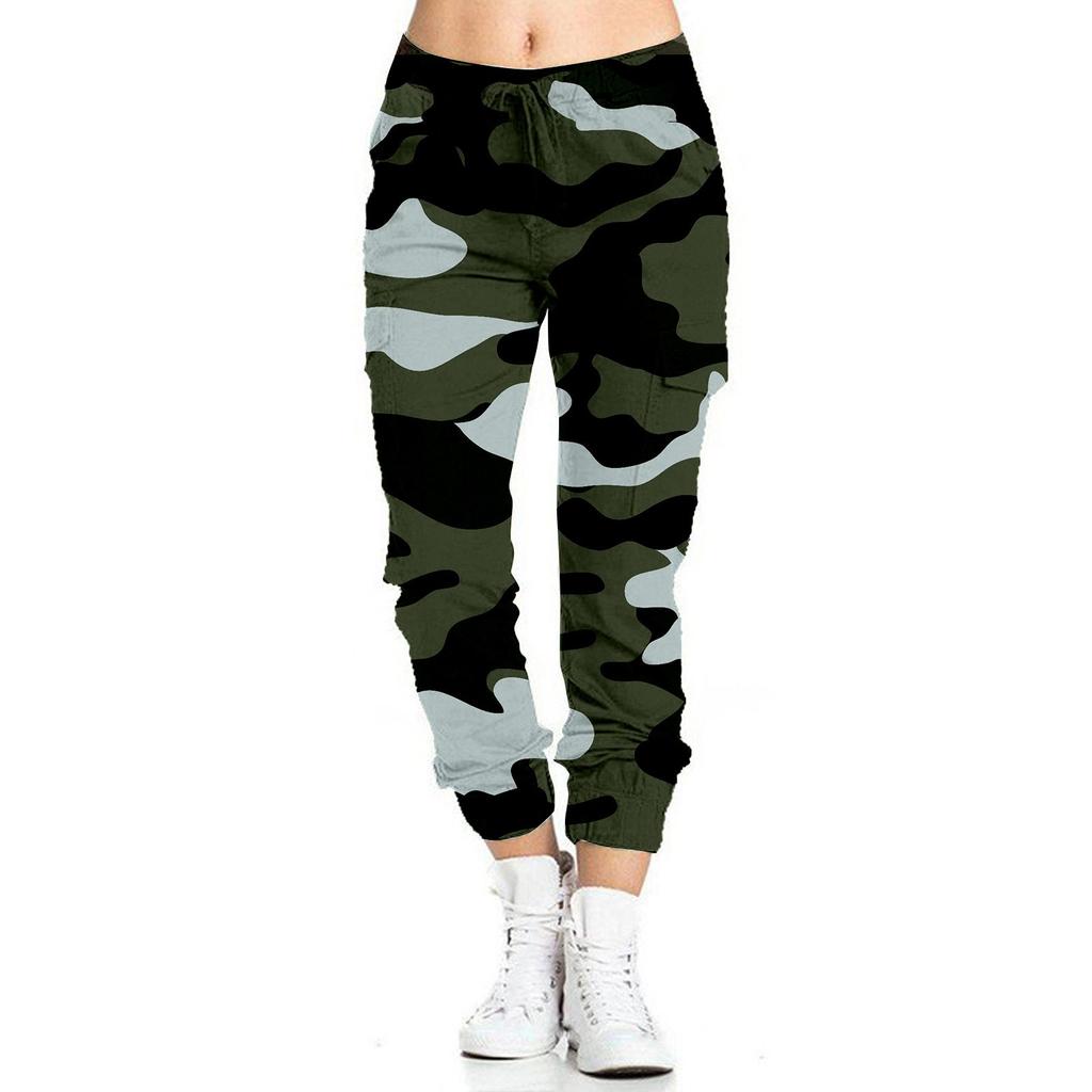 Женские камуфляжные повседневные брюки-карандаш с эластичной резинкой на талии и боковыми карманами