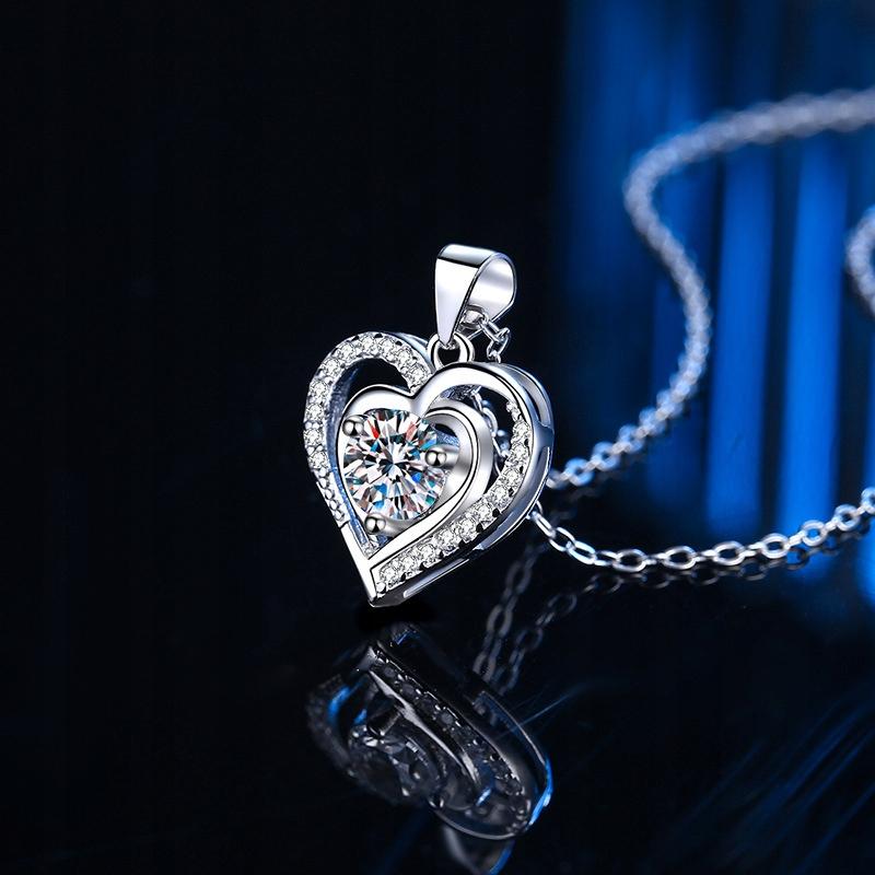 Silver Women' Necklace Heart with Cubic Zirconia ITALIAN Adjustable DIAMOND