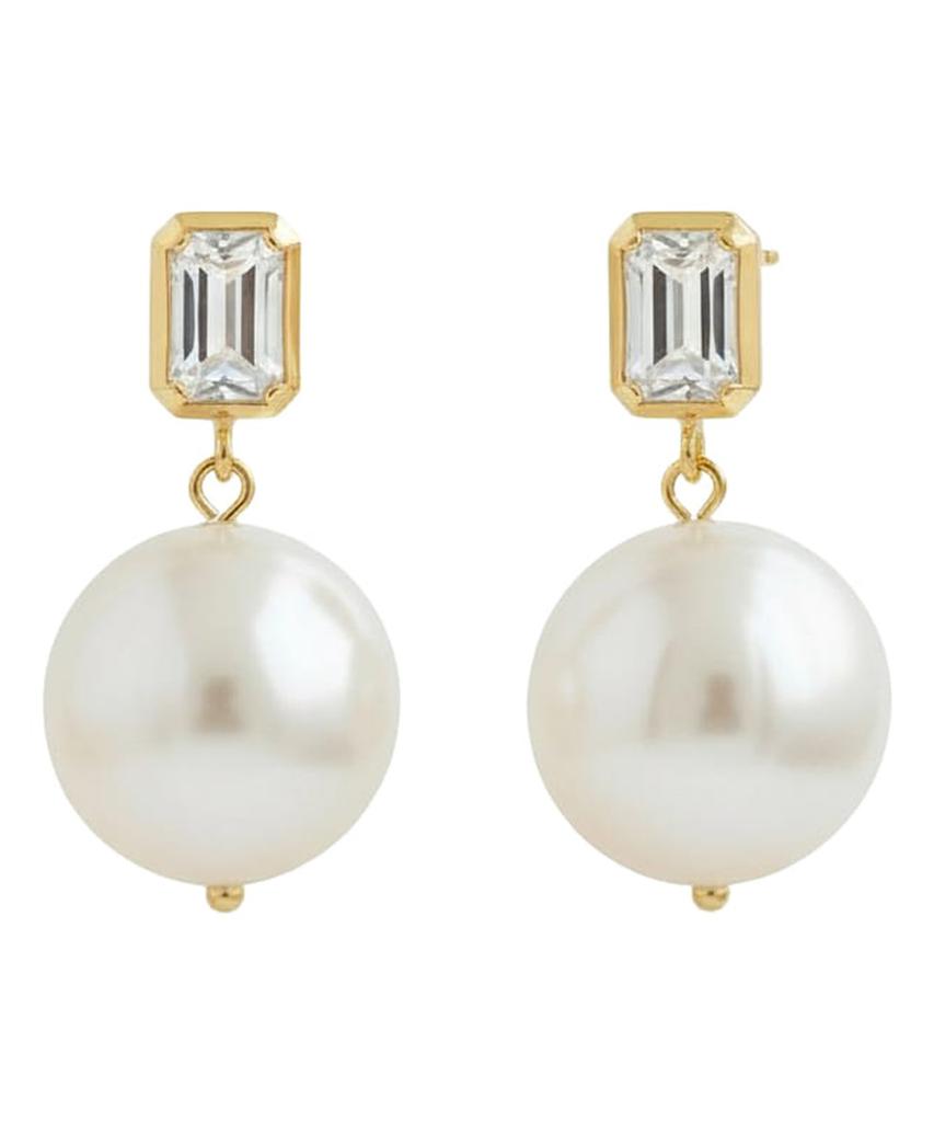 Серебряные серьги Alleun 925 пробы, кубический квадрат, массивный подвес, крупная жемчужина